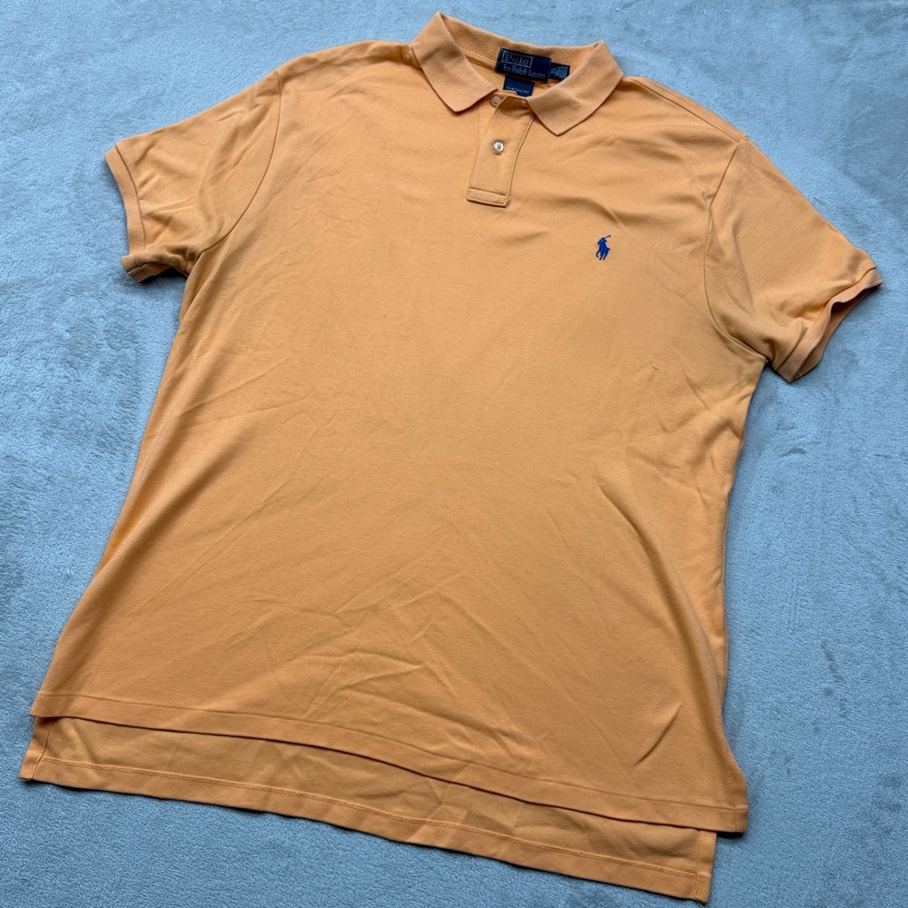 VTG Polo Ralph Lauren Polo Shirt Mens XL Orange‎ Peach Custom Fit Short Sleeve